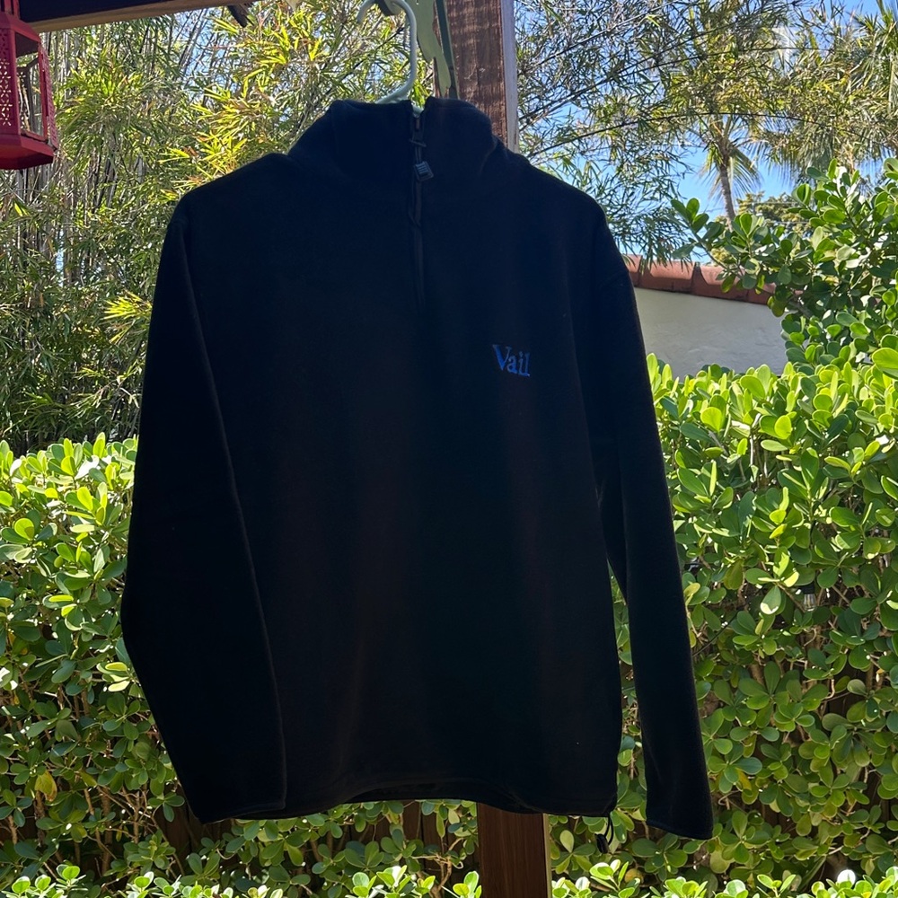 Black Quarter-Zip Pullover with Blue “Vail” Embroidery